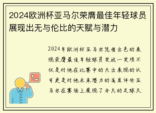 2024欧洲杯亚马尔荣膺最佳年轻球员展现出无与伦比的天赋与潜力 2024欧洲杯亚马尔荣膺最佳年轻球员展现出无与伦比的天赋与潜力